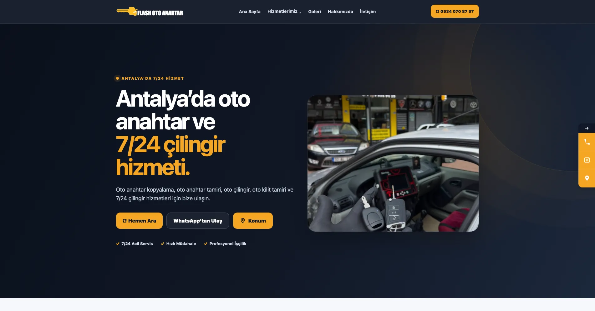 Flash Oto Anahtar web sitesi önizlemesi