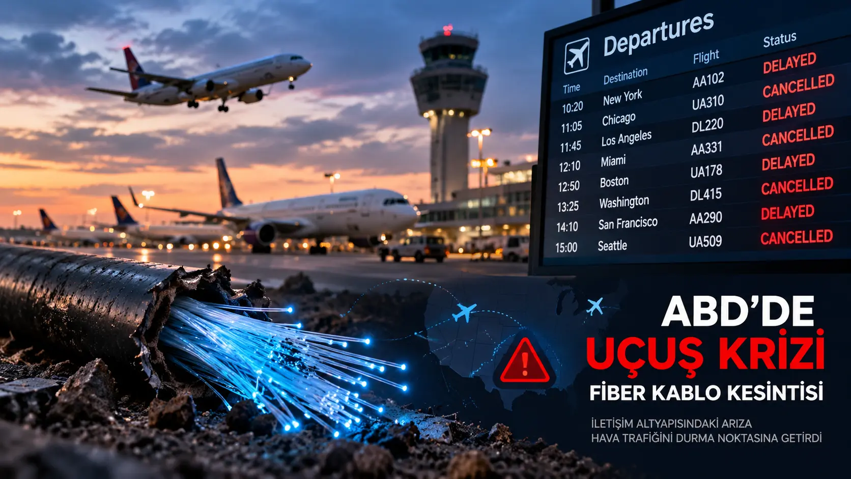ABD'de fiber optik kablo kesintisi nedeniyle aksayan hava trafiği
