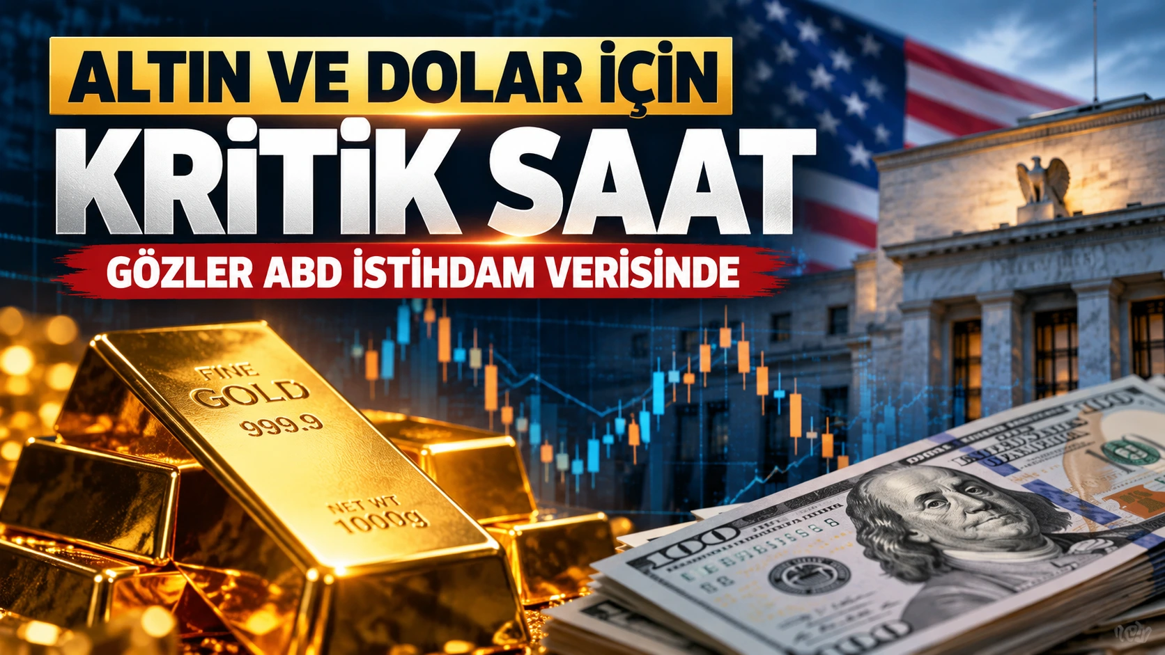 ABD istihdam verisi öncesinde altın ve dolar piyasalarını gösteren finans grafiği