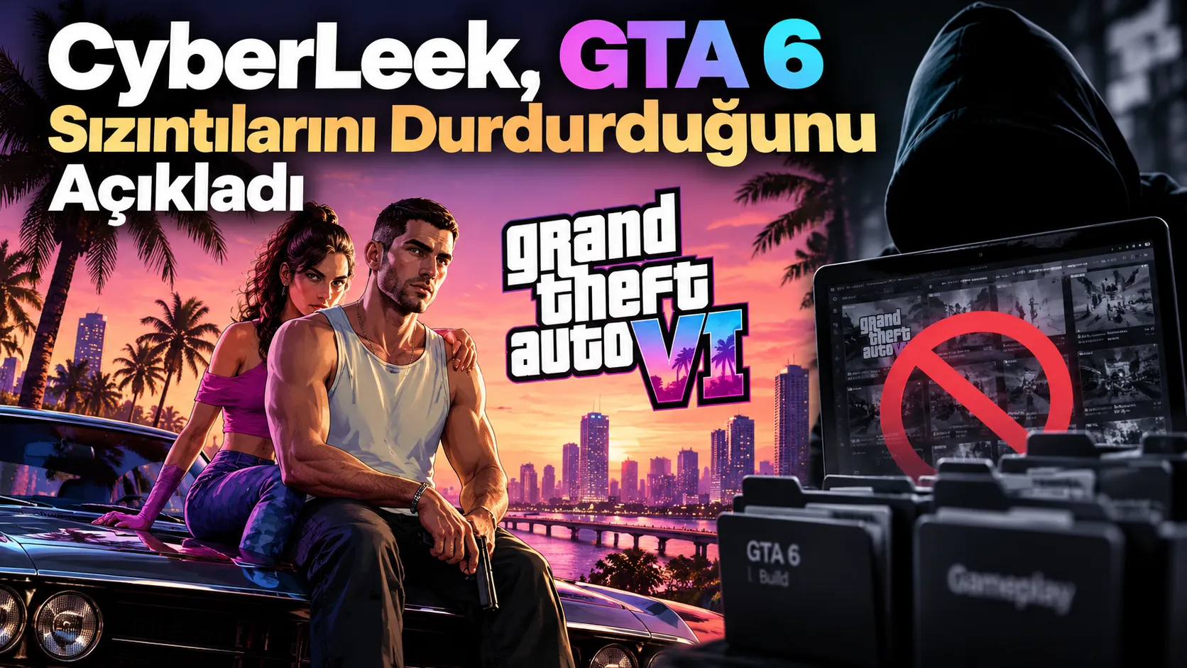 CyberLeek'in GTA 6 sızıntılarını durdurma açıklamasını temsil eden dijital oyun görseli