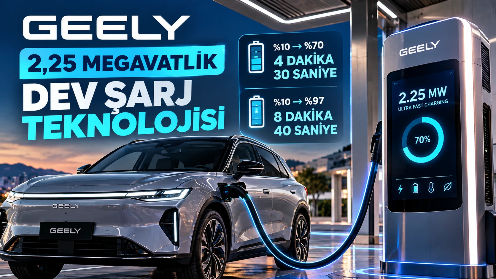 Geely'nin 2,25 megavatlık elektrikli otomobil hızlı şarj teknolojisi