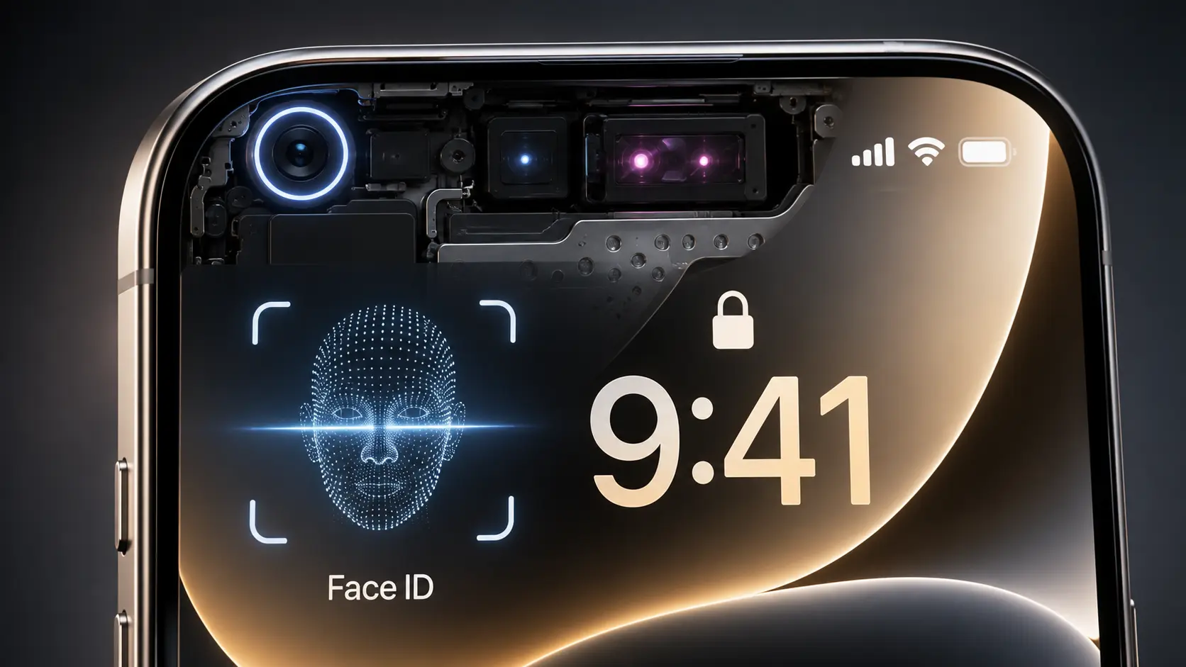 iPhone 18 Pro’da Face ID yüz tanıma teknolojisini gösteren iç donanım görseli