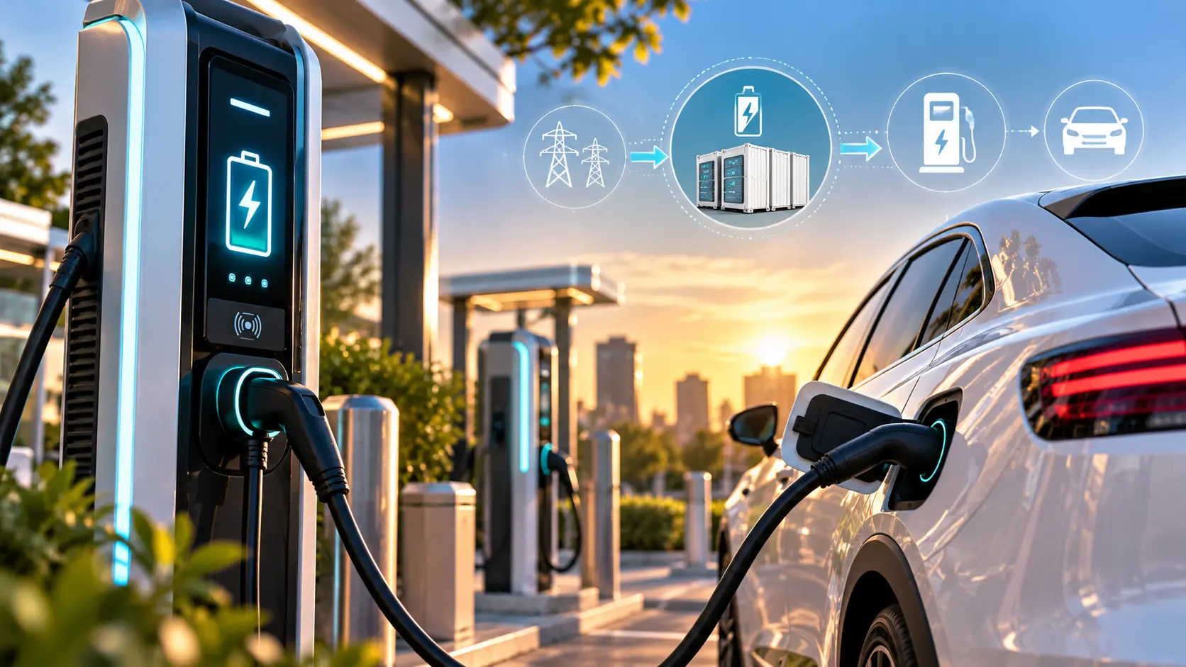 Elektrikli araç şarj istasyonunda enerji depolama sistemi ve hızlı şarj altyapısı