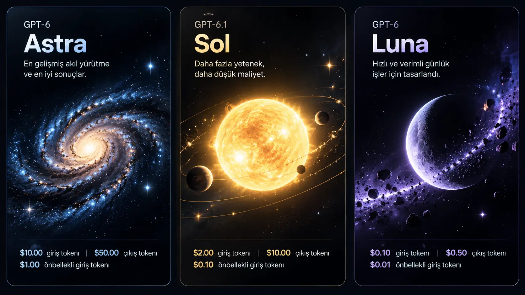 GPT-6 Astra, Sol ve Luna modellerini gösteren karşılaştırma görseli