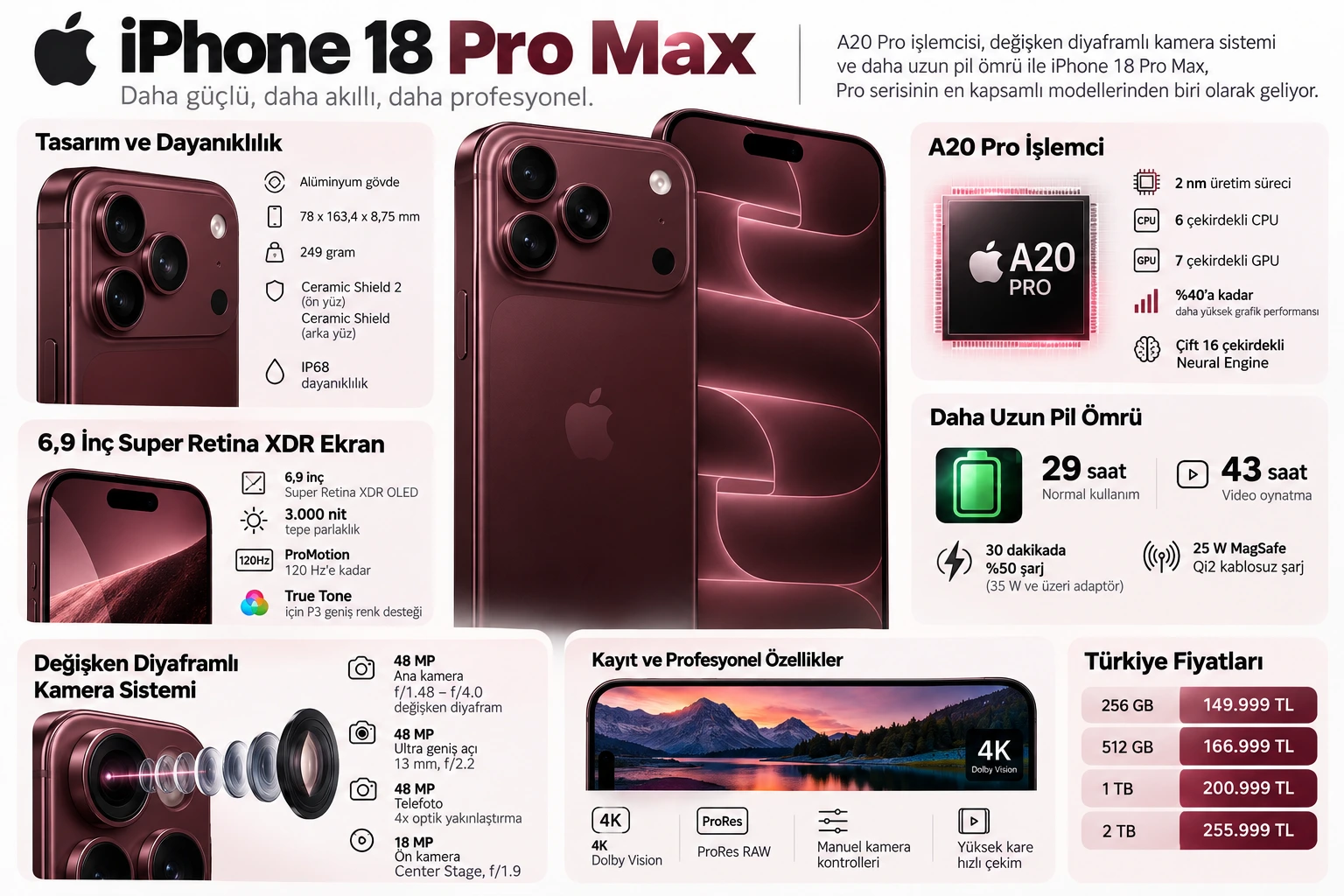 iphone 18 pro max teknik ozellikler infografik