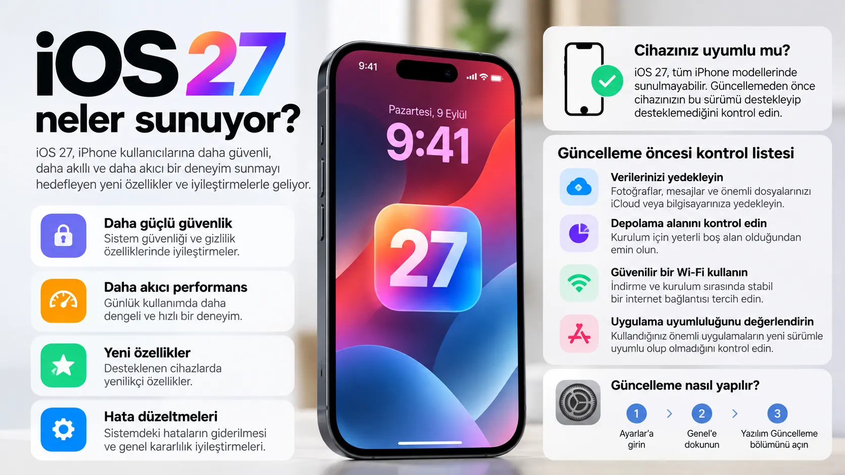 ios 27 ozellikler guncelleme oncesi kontrol listesi