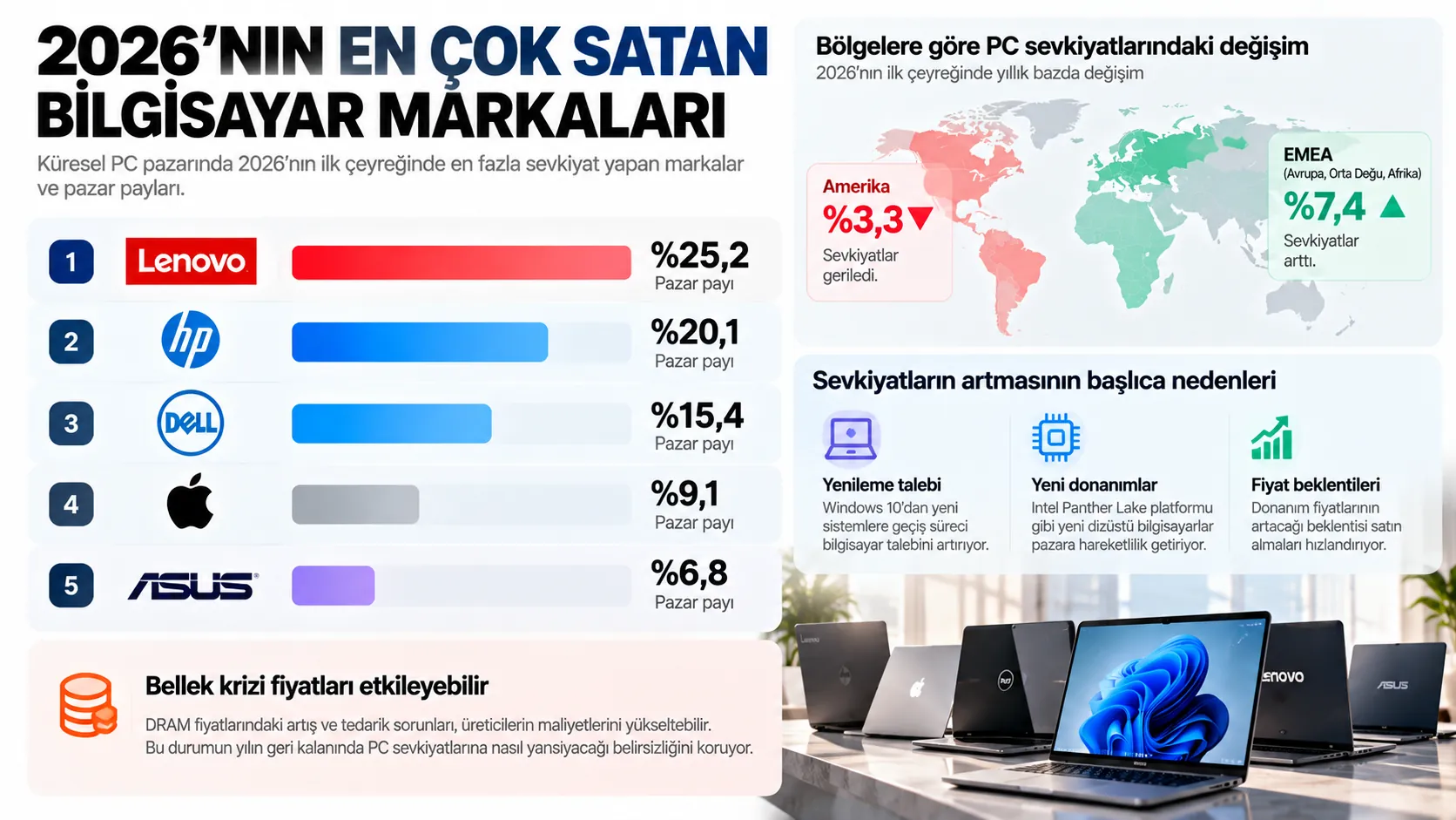 2026 en cok satan bilgisayar markalari infografik