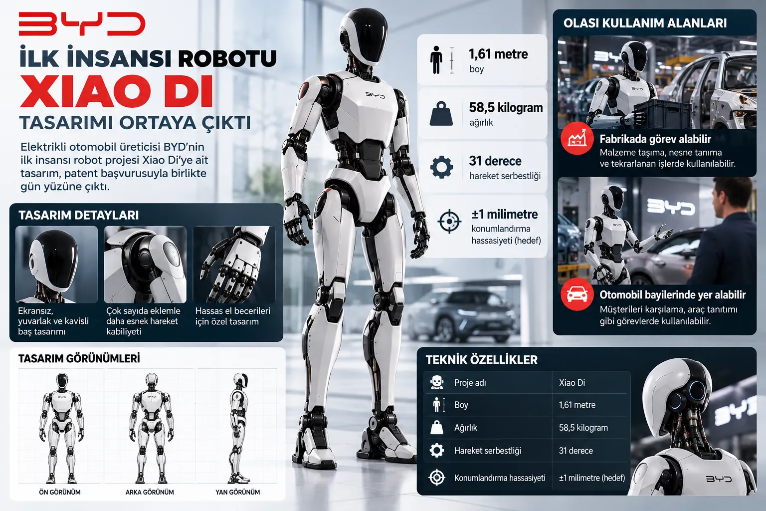 byd xiao di insansi robot teknik ozellikler infografik