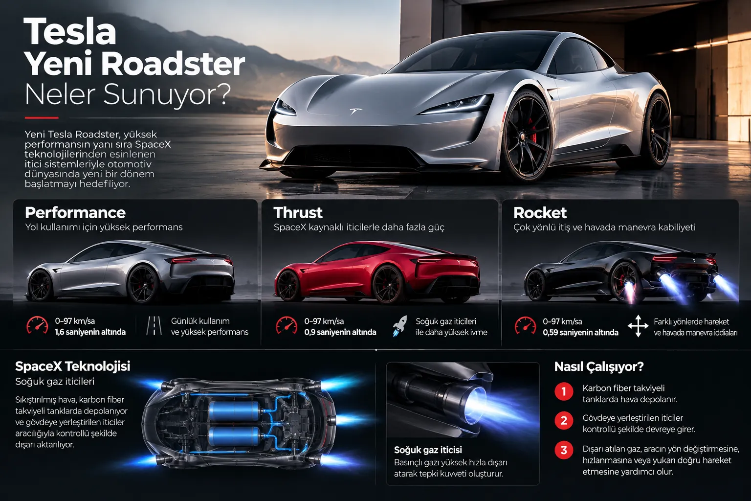 tesla yeni roadster teknik ozellikler spacex itici sistemi