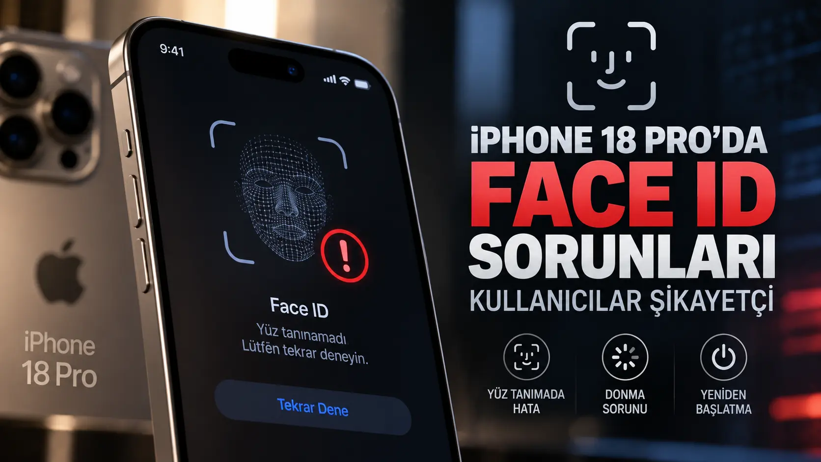 iPhone 18 Pro’da Face ID doğrulama sorunlarını gösteren teknoloji görseli