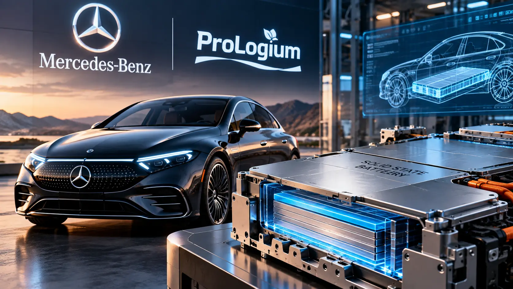Mercedes-Benz ve ProLogium’un Gen4 katı hal batarya teknolojisini test etmesini gösteren elektrikli otomobil görseli