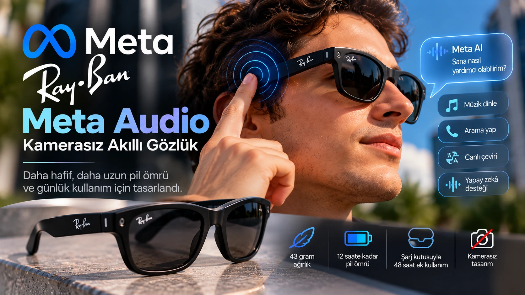 Meta Ray-Ban Audio kamerasız akıllı gözlük