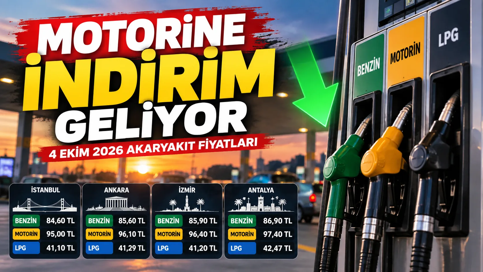 4 Ekim 2026 güncel benzin motorin ve LPG fiyatlarını gösteren akaryakıt istasyonu