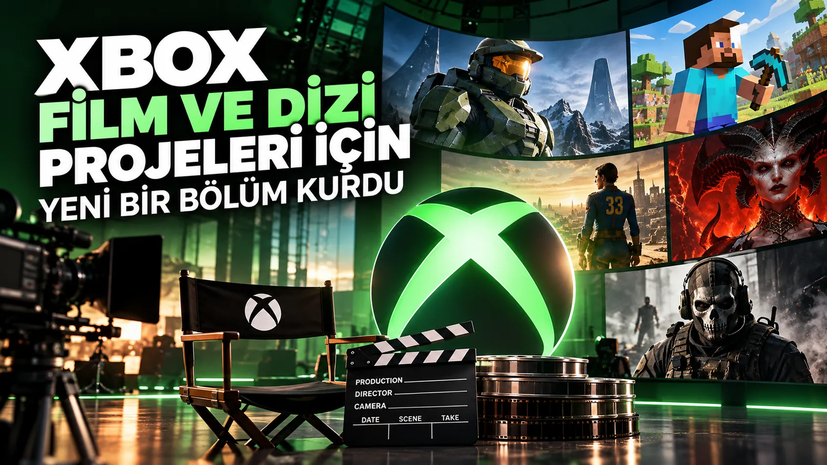 Xbox markasını film ve dizi projeleriyle ilişkilendiren oyun ve eğlence temalı görsel